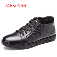 Aucom high for comfortable men's shoes men's shoes men's new fashion Plaid leather round head with warm cotton shoes