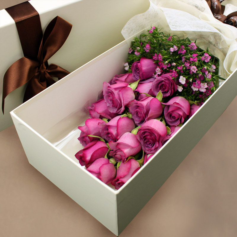 520生日 深圳鲜花店同城速递罗湖福田南山蛇口19朵紫玫瑰花盒礼盒
