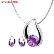 Stone set Amethyst necklace pendant earrings ear studs Valentine gifts