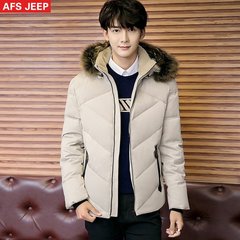 AFS JEEP2016冬季男士羽绒服男短款加厚修身青年韩版毛领男外套潮