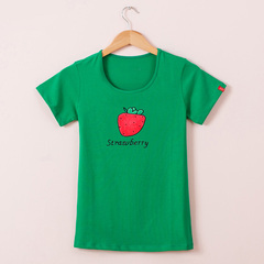 2016新款韩版纯色修身短袖T恤衫女卡通草莓印花学生打底衫T恤上衣