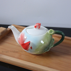 珐琅彩陶瓷金鱼咖啡壶特色水壶花茶壶创意精美礼品壶500ML特价包