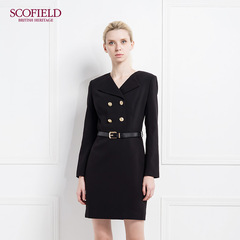 SCOFIELD2016秋冬新品双排扣包臀收腰连衣裙SFOW6BV010