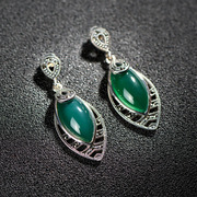 Is 925 Silver long Thai Thai white fungus nail green agate gemstone earring temperament to marry the bride Lady