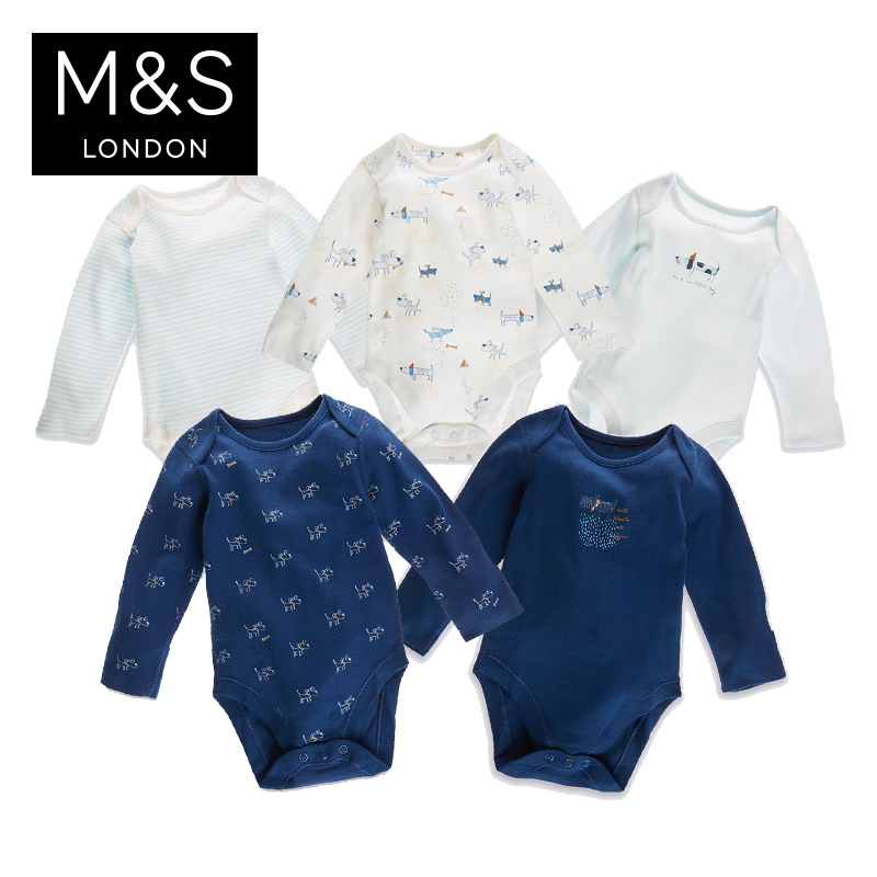 5件装M&S/马莎童装 男婴儿0至3岁纯棉男孩长袖连体衣T787102B产品展示图4