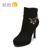 Fall/winter shoe shoebox new woman sweet, round-headed velvet high heels short boots fashion boots 1115505287