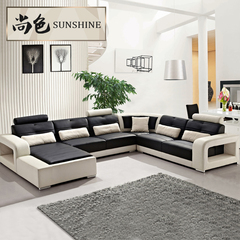 尚色大户型真皮转角沙发组合现代简约客厅皮艺头层牛皮黑白沙发