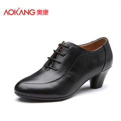 Aokang shoes new style fashion simple Joker and with comfortable thick leather high heel ankle women's shoes
