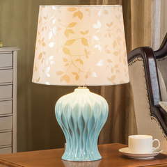 美式田园陶瓷台灯卧室床头灯现代蓝色简约创意时尚欧式书房装饰灯