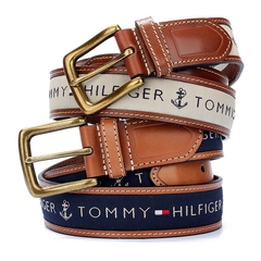 TOMMY HILFIGER 男士皮带 美国帆布时尚专柜正品牛皮真皮腰带