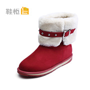 Shoebox shoe fall/winter 2014 flat heel fur boots women short boots belt buckle with round head tube 1114607135