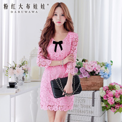 2015 summer dress big pink dolls new Womenswear rose pink cut lace dress