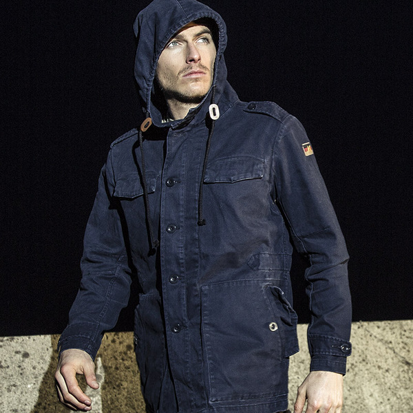 ak男装 2016新款经典复古连帽战地夹克 男士纯色全棉外套