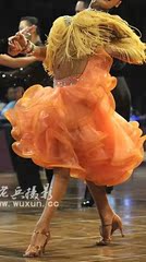新款拉丁舞裙演出服比赛服黄色流苏橙色鱼骨卷边大摆LD121