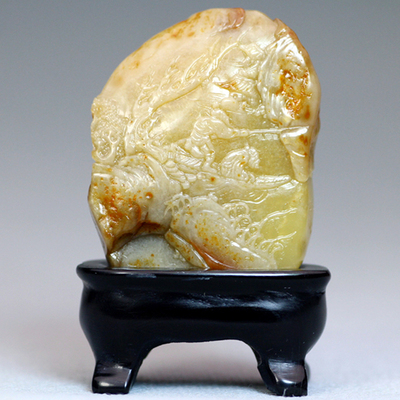 寿山田黄石-精品23.5g白田《泛舟》摆件 工艺一流
