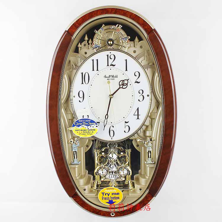 正品日本rhythm丽声钟表/客厅现代时尚音乐静音挂钟4mj895