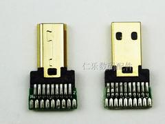 批发特价Micro HDMI D TYPE公头带PCB板易焊铁壳镀金加长头连接器