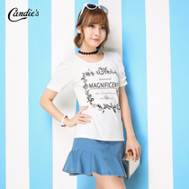 拉夏贝尔2015夏新款 时尚字母印花休闲百搭短袖T恤 女30005632