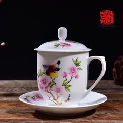 景德镇陶瓷釉上彩花鸟茶杯单杯对杯个人杯送礼用品老板杯办公茶杯