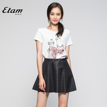 艾格 ETAM U2 印花女孩不对称短袖T恤15012834386吊牌价199元