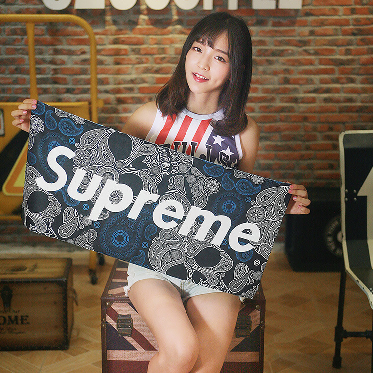 supreme 骷髅腰果花潮流运动休闲毛巾浴巾方巾可来图定制图案logo