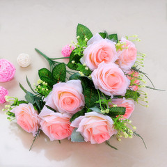 玫瑰仿真花高档绢花塑料假花韩式家居装饰花大花朵丝印叶片包邮
