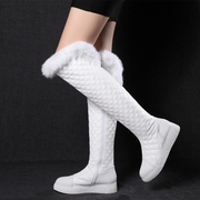 2015 new leather shoes for fall/winter rabbit fur boots, white thick warm snow boots flat bottom over the knee women boots