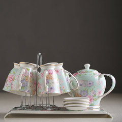 水杯子套装 陶瓷茶杯套装热水壶套装 家用礼品 送托盘和架子