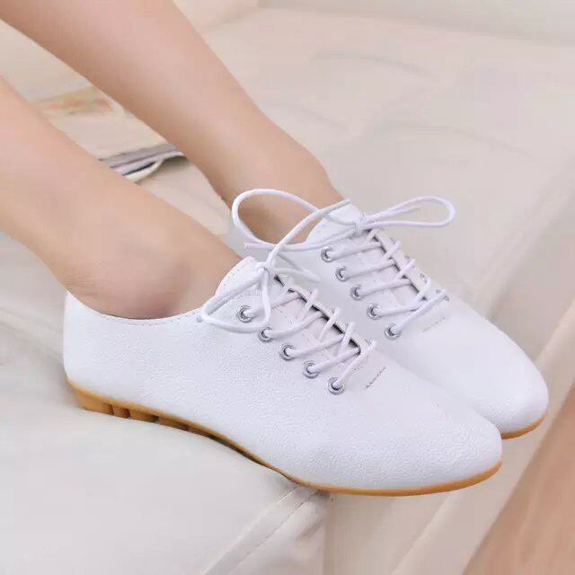 豆豆鞋单鞋夏秋季2015新款白色系带平底女鞋小白鞋大码女鞋