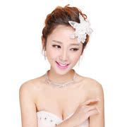 Good jewelry colorful eye-catching beauty bridal tiara necklace earrings set of three Korean wedding dress accessories