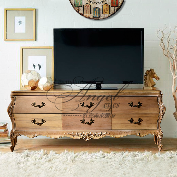 美式乡村实木电视柜欧式法式复古做旧实木雕花电视柜多功能储物柜