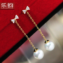 Music earrings Korea bows sweet delicate imitation Pearl rhinestone drop earrings earrings Korean accessories women earrings
