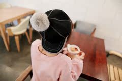 韩国订单ulzzang代购条纹棒球帽男女情侣款球球平沿帽子冬季潮