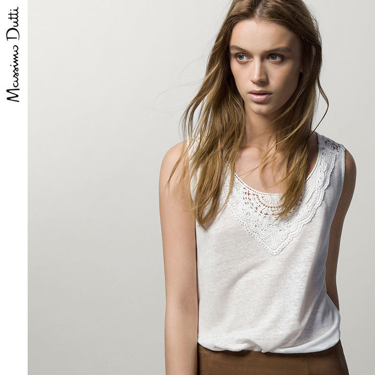 massimodutti女装钩编装饰t恤06842714251