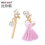 Super Korean tassel temperament Korean fashion jewelry asymmetrical Crystal earring hoop earrings earrings women new