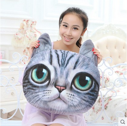 日本卡通逼真3D立体喵星人猫咪抱枕车载居家 猫头靠垫可拆洗礼物