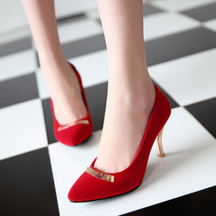 2015 spring new European fashion sexy pointed light shoes elegant matte red shoes wedding shoes bride tide