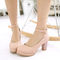 Spring new style rough with the Korean version of shallow women shoes fashion shoes woman heel Joker round platform high heels