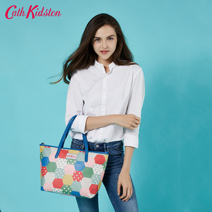 coach藍色印花托特包 Cath Kidston 拼接波點印花托特包手提包購物包耐用女482400CK coach印花包