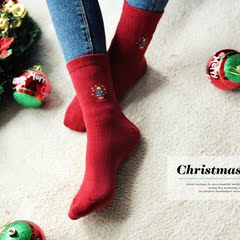 新年红袜子 韩国进口女棉袜 品牌正品代购可爱卡通圣诞袜 68包邮