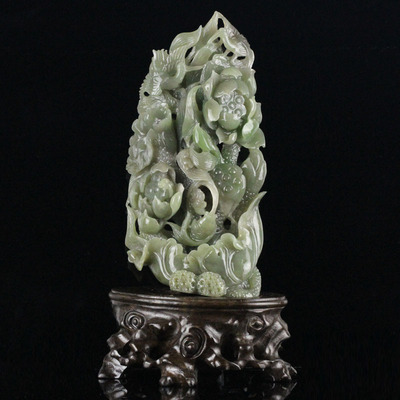 和田玉碧玉摆件 仙鹤送子 966.0g