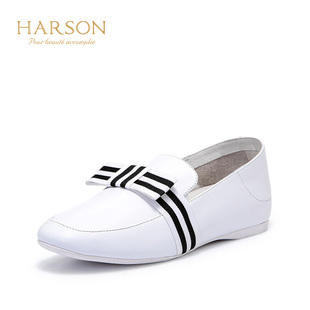 跟香奈兒一樣logo的牌子 哈森女鞋真皮鞋子純皮正品牌子白色粉色一腳蹬樂福鞋平底平跟單鞋 三宅一生logo
