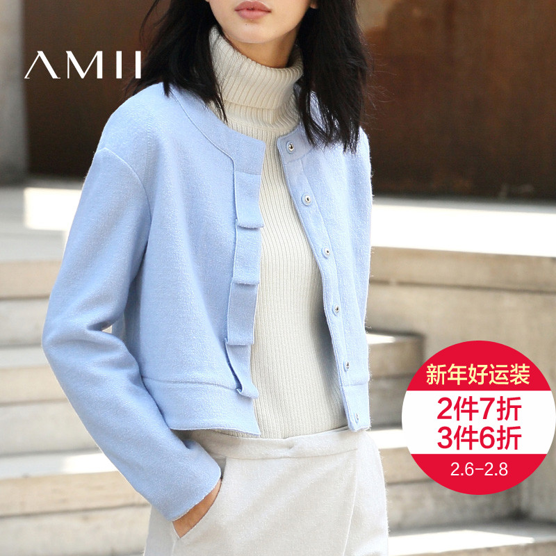 6Amii[极简主义]2016冬季修身短款毛呢外套大衣女单面呢11642126产品展示图3