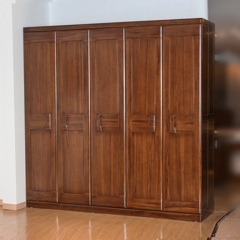 缅甸柚木家具 全实木衣柜 现代简约衣橱中式储物柜整体五门收纳柜