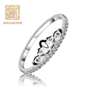 Old silversmith jewelry genuine 925 Silver Crown little finger ring ladies diamond fashion ring Flash fashion