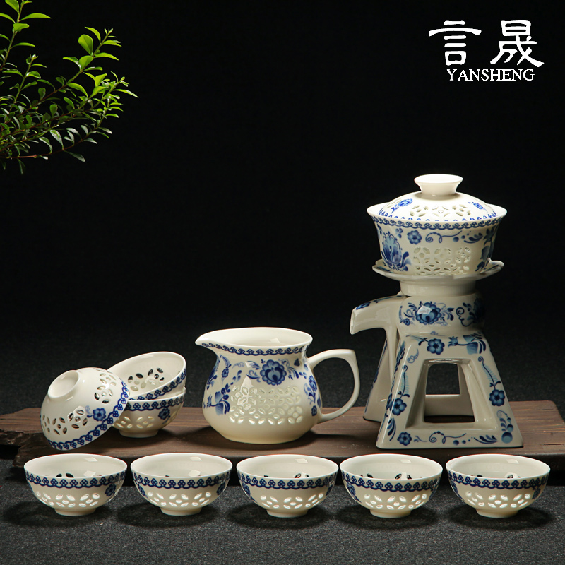 言晟茶具 陶瓷半自动整套功夫茶具套装特价 玲珑茶具茶海茶杯产品展示图1