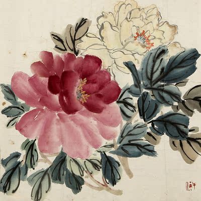 af013 陈半丁 双色牡丹