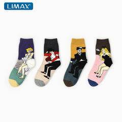 LIMAX里棉秋冬新款 4双装女袜同款街拍明星棉袜保暖中筒袜人气袜