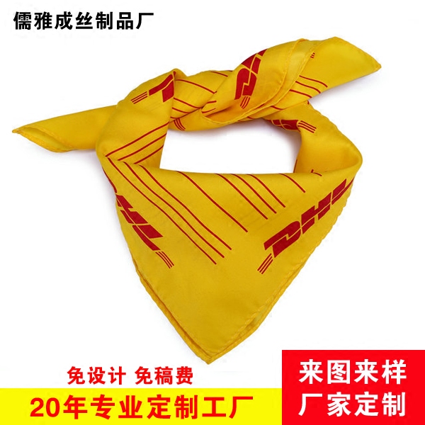 黄色丝巾订做 订制仿真丝斜纹 定制国际快递DHL原创来图来样定制