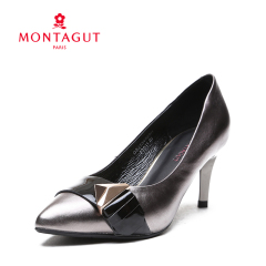 Montagut/梦特娇2016年新款枪色金属牛皮时尚单鞋